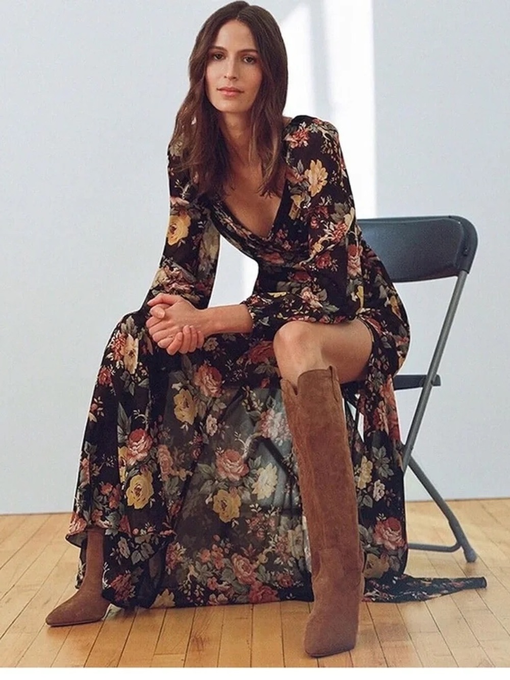 NWT. Veronica Beard. Avani Floral 100% Silk Long Sleeve Maxi. Oxblood Floral. 4.